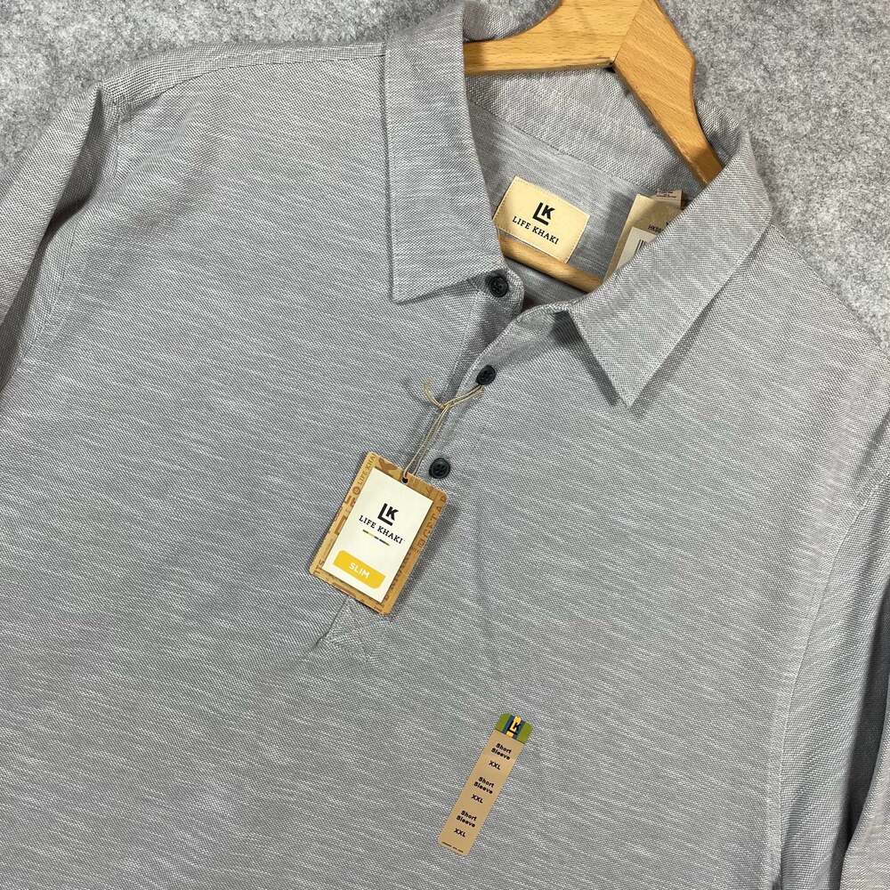 Life Khaki Men's XXL Slim Fit Short Sleeve Polo‎ Shirt, Gray